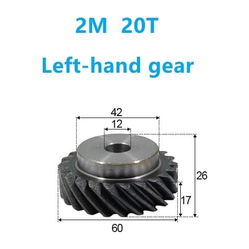 1PCS 45 degree left-hand helical gear 2M 20T inner hole 12 mm can replace bevel gear 90 degree drive CNC
