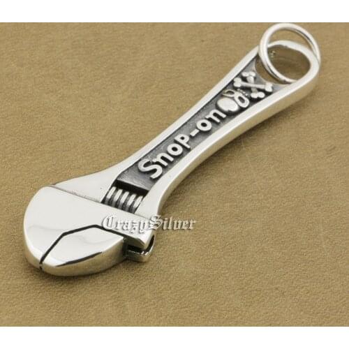 LINSION 925 Sterling Silver Wrench Pendant Mens Biker Rock Punk Pendant 8A030 (Can't Rotate)
