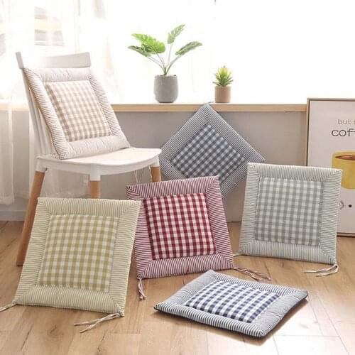 Mcao Cotton Linen Chair Cushions Home Office Futon Tatami Butt Pads Plaid Seat Covers with Ties Ultimate Comfort&Softness TJ3635
