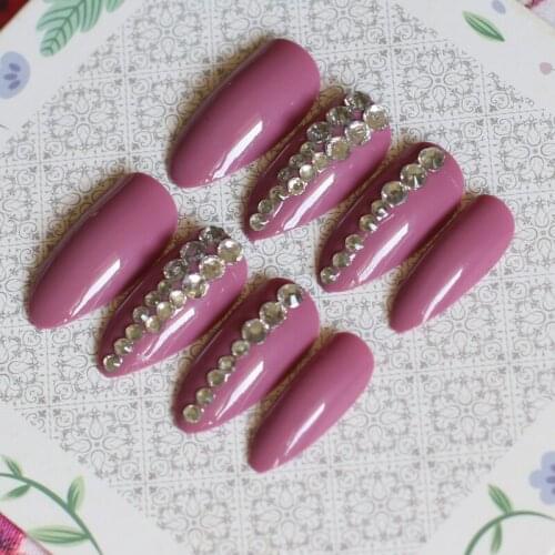 24pcs Fashion full diamond crystal diamond stiletto high candy color handmade fake nails rose A98