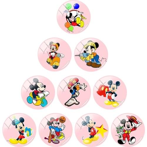 Disney Glass Cabochon Demo Flat Back Making Fashion Cute Cartoon Mickey Round Photo 12mm / 15mm / 16mm / 18mm / 20mm