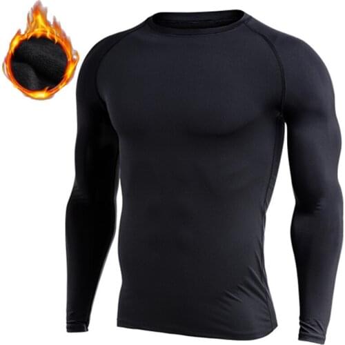 Mens Fleece Sports T-shirts Compression Fitness Sweater Cross-Fit Jersey Running Tops keep-Warm Rashgard Sport Tshirt for Autumn