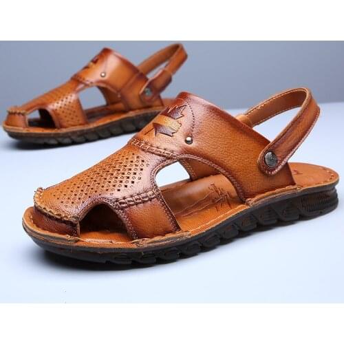 Mens Sandals Male Durable Cowhide Shoes Outdoor Casual Shoes for Man Fashion New Trendy Beach Zapatos Genuine Leather Slippers