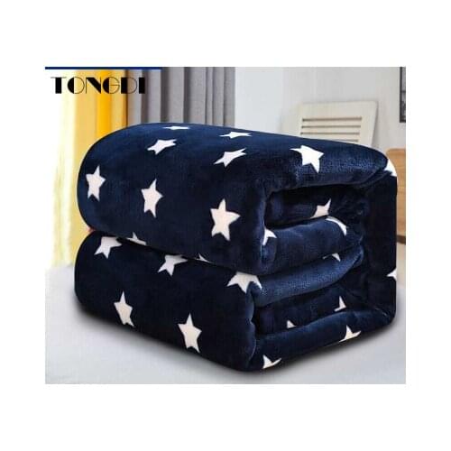 TONGDI Soft Warm Fannel Fleece Fur Blanket Print Star Winter Couch Cover Bed Sofa Machine Wash Plush Bedspread Children