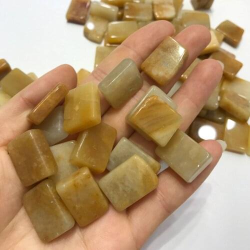 Natural yellow silk jade flat square block stone flower pot fish jar Vase Decoration crystal