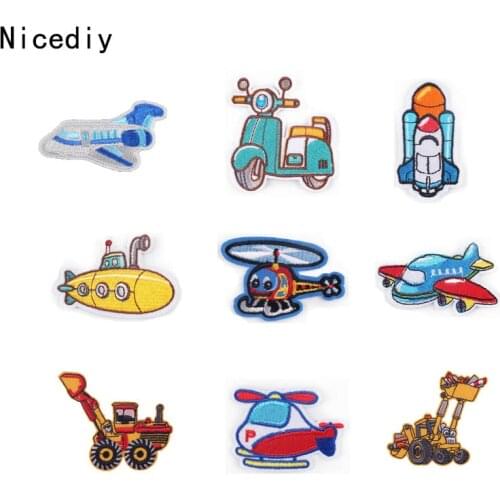 Nicediy Cartoon toy Vehicle aircraft Patches Embroidered Patch Iron On Patches For Clothing Stickers Garment Applique Stripe