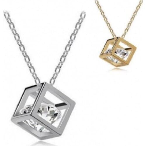 New Fashion Love Cube Three-dimensional Necklace Flash Crystal Cz Pendant Necklace Silver-plated Wedding Jewelry Wholesale