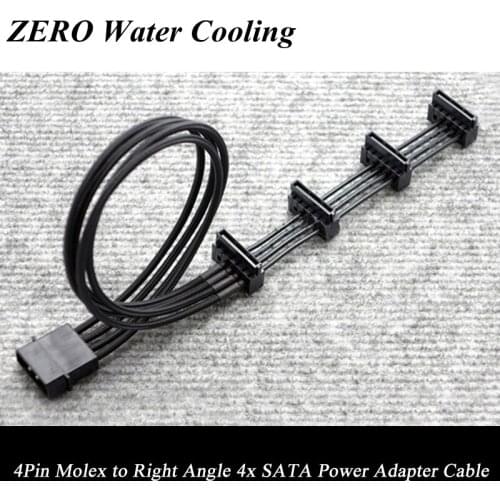 Wholesale 10pcs/Lot Free Shipping 45cm Black Sleeved 4Pin Molex to Right Angle 4X SATA Power Adapter Cable