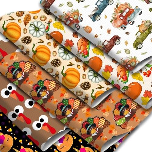 Fall Faux Leather Sheets Turkey Pumpkin Fruits Printed Synthetic Leather Fabric 20x33cm for Thanks Giving Day Decorations