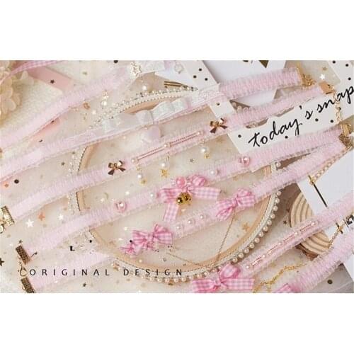 Handmade Pendant Necklace Lolita Princess Gothic Pink Series Collar Pearl Butterfly Knot Soft Sister Heart Day Choker B795