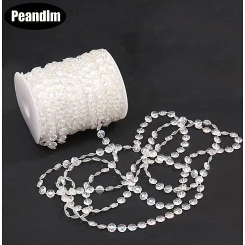 PEANDIM 30m/ Roll Acrylic Beads Chain Christmas Wedding Party Crystal Bead Garland Diamond Strand Decor Home Curtain Decorative