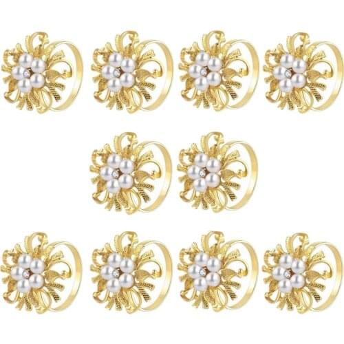 Pearl Napkin Rings Set of 10, for Dinner Parties Weddings Family Gatherings, Christmas Party or Everyday Use Table Decor