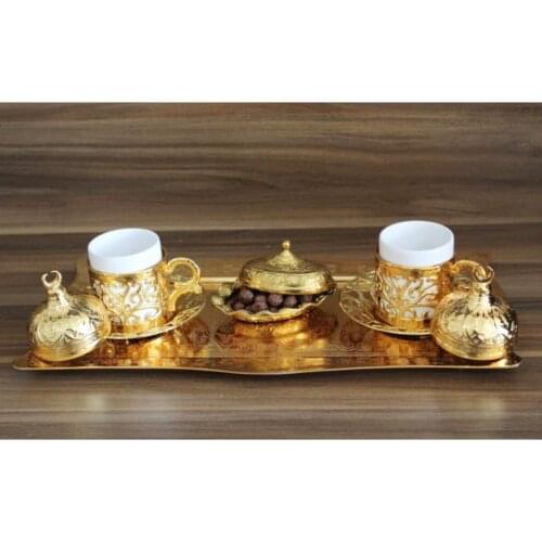Coffee Cup Pad. 2kişilik Authentic Pattern Tray Gold Coffee Set