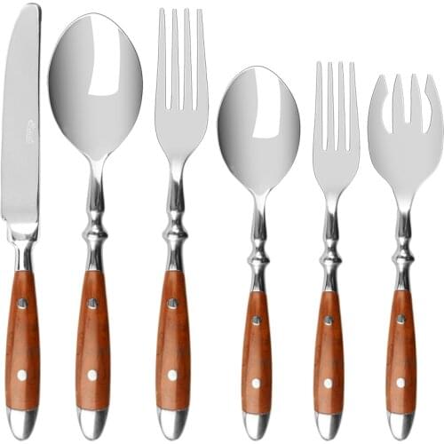 Tableware With Wooden Handle,With Steak Knives Retro Cutlery Stainless Steel Flatware Cutlery,Set Includes Forks Spoons Knives