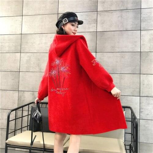 Print Hooded Faux Mink Fur Coat Women Jacket Female Autumn Winter Fluffy New Korean Loose Thick Velvet Long Outerwear Warm f1303