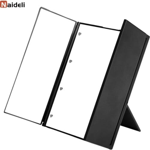 Professional LED Touch Screen Cosmetic Mirror Desktop Three Sided Folding Magnifying Makeup Mirror Bright Adjustable Beauty Tool