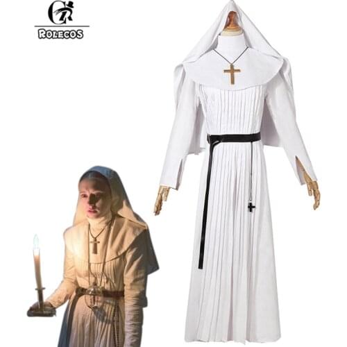 ROLECOS Nun Halloween Costume for Women The Nun Cosplay Costume Sister Irene White Cosplay 2018 Horror Films The Conjuring Party