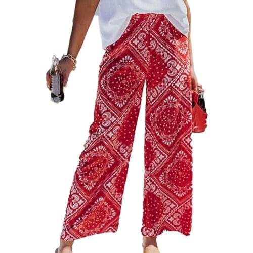 Women Casual Pants Plus Size Wide Leg Bohemian Vintage Printing Trousers High Waist Pants Slacks Bottoms Pants Summer