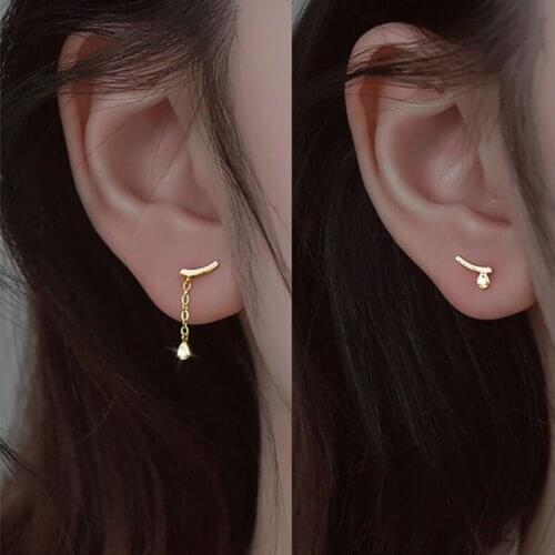 VENTFILLE 925 Sterling Silver Asymmetrical Chain Zircon Stud Earring Women Fashion Compact Unique Design