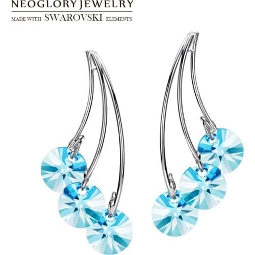Neoglory Austria Crystal Long Drop Earrings Elegant Geometric Moon Style Colorful Dress Party For Women Trendy Jewelry Sale