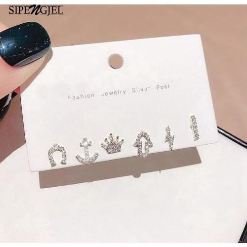 Trendy Crown Palm Anchor Stud Earrings New Fashion Personality Silver color Earrings For Women Korean Jewelry pendientes mujer