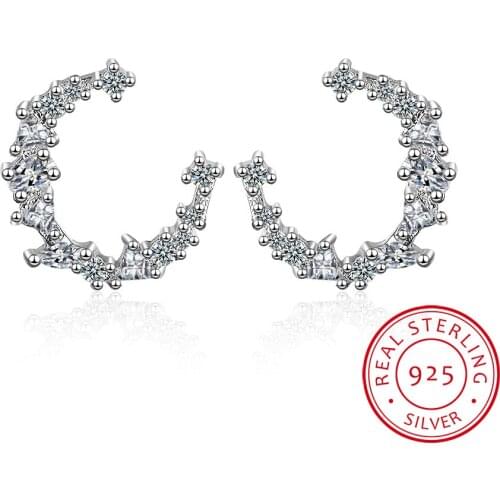 New Korean 925 Sterling Silver Full Zirconia Crescent Moon Earrings For Women Fashion Wedding Jewelry Pendientes Brincos
