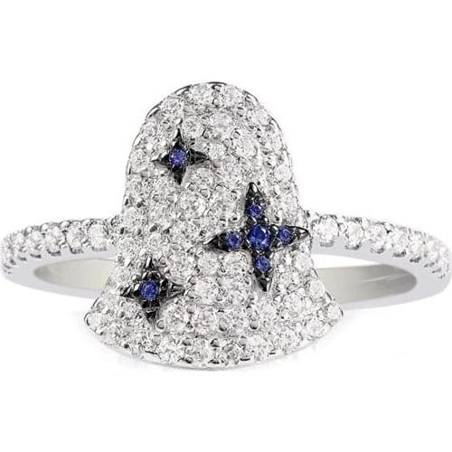 SLJELY Luxury Brand Solid 925 Sterling Silver White & Navy Cubic Zirconia Bell Finger Ring for Women July New Jewelry Collection
