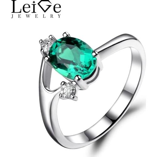 Leige Jewelry Oval Cut Emerald Engagement Ring Green Gemstone Ring 925 Sterling Silver Fine Jewelry May Birthstone