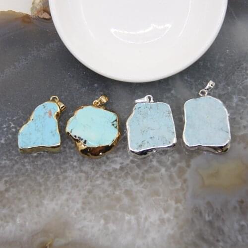 1pcs,Slice Natural Stones Blue Turquoise Pendant Slab Quartz Golden/Silvery Caps Necklace For DIY Jewelry Making Accessories