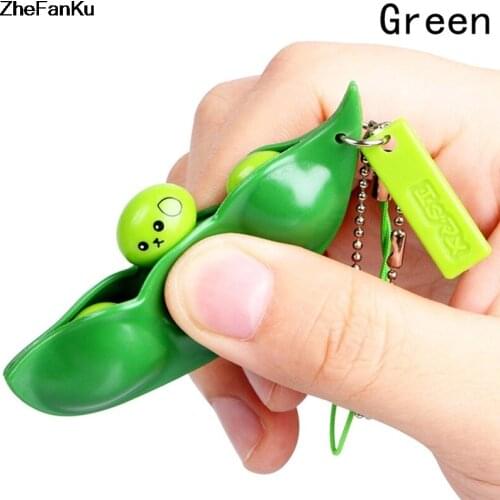 1Pc New Creative Extrusion Pea Bean Soybean Toy Keychain