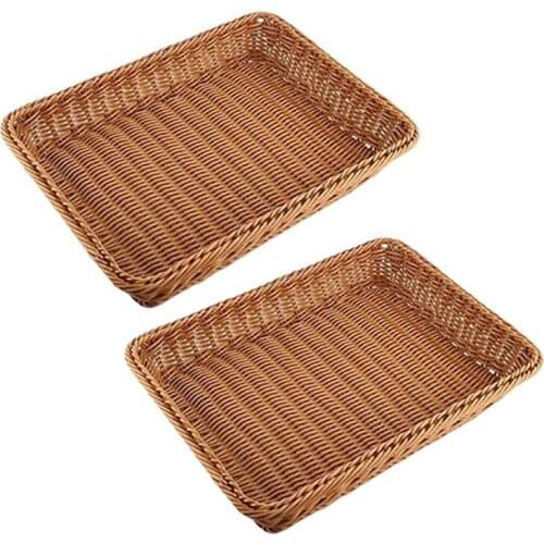 2 Pcs Hand-Woven Bread Basket, Mitation Rattan Wicker Bread Basket, Woven Tabletop Food And Vegetable Serving Basket