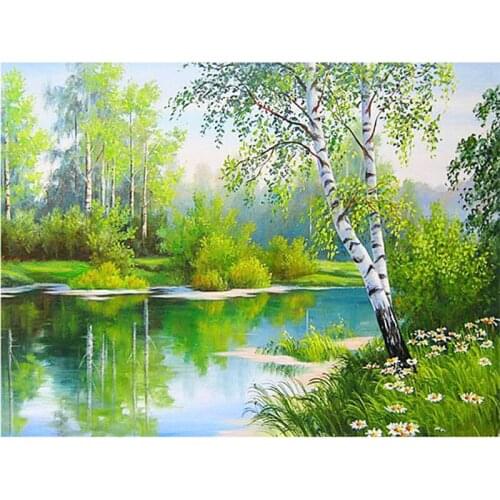 2019 5D DIY round diamond embroidery spring forest lake diamond painting Cross Stitch full drill Rhinestone mosaic decoration zx