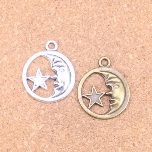 36pcs Charms circle moon star 25mm Antique Pendants,Vintage Tibetan Silver Jewelry,DIY for bracelet necklace