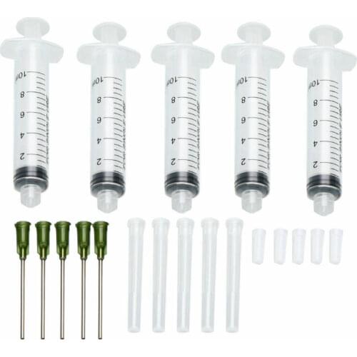 5pcs 14 ga 1.5 Inch Blunt Tip Needle For Mixing Gels And Glues With 5 Pack 10ml Syringe + 5pcs Transparent Tip Cap