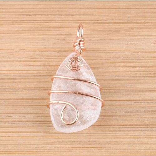 6Pcs Natural Stone White Crystal Copper Wire Wrap Pendant Irregular Geometric Bead Rose Gold Color Dangle Charms Jewelry QN4173