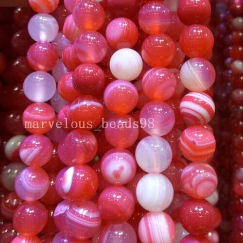Free Shipping Beautiful jewelry 8mm Pink Stripes Carnelian Round Art Women Men Spacers Loose Beads G7366