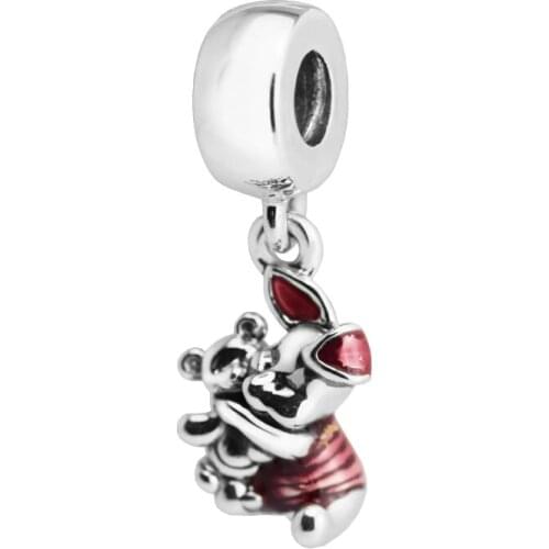 Piglet Transparent Cerise Enamel Silver Beads For Jewelry Making Fits European Bracelets Sterling Silver Jewelry Woman DIY