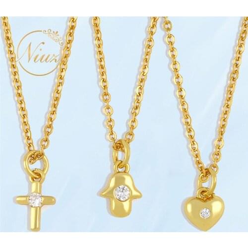 Retro Gold Color Chain Necklace For Women Men Cute Small Key Heart Cross Pendant Necklaces Female Creative Fine Goth Accessories