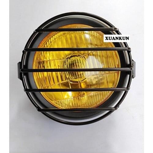 CG125 Motorcycle Retro Headlight Modified with Cover GN125 Retro Headlight Iron Shell with Cover Yellow Round Lamp