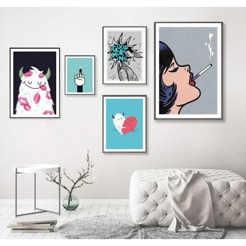 Decor Picture Modern Home Decor Cartoon Canvas Painting Fashion Style Bad Girl Smoking Picture Wall Art Poster Print Devil Heart