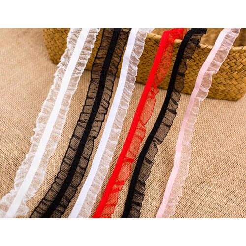 5 Yards Pretty White Black Red Organza Ruffle Elastic Lace Trim Stretch Lace Band Clothing and Garment 1.5cm Free Shipping