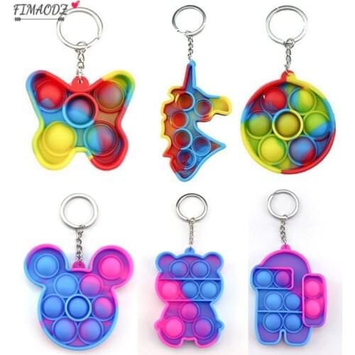 FIMAODZ Push Bubble Fidget Sensory Toy Keychain Autism Stress Reliever Toys for Adult Kids Bear Octopus Heart Butterfly Key Ring