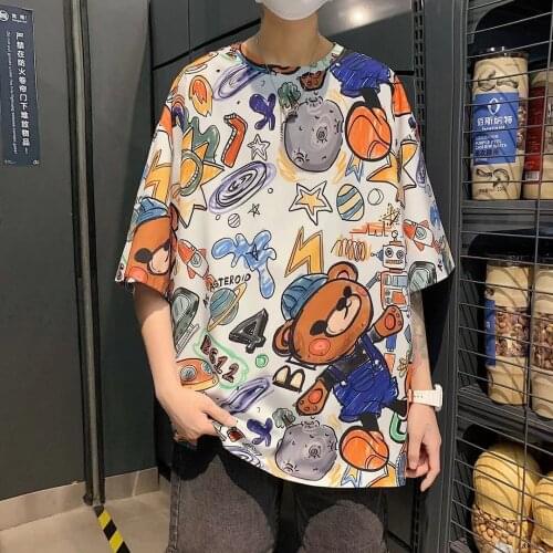 Hip Hop Tees T-Shirt Graffiti Loose Men T Shirt Casual Summer male couple Punk Tee Tops Thin Ice Silk Tshirt top plus size