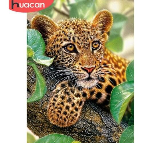 HUACAN DIY Diamond Painting Leopard Animal Full Round Drill Rhinestone Embroidery Picture Home Decoration Handcraft Kit New