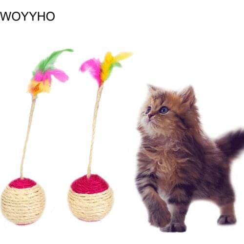 Sisal Scratch Toy For Kitten Cat Feather Teaser Rolling Ball Pet Cat Playing Training Toys