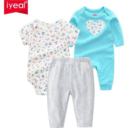 IYEAL Baby Boy Girls Clothes Set 100% Cotton Romper + Bodysuit +Trousers+3 Pieces /set Children Baby Pajamas Newborn Clothing