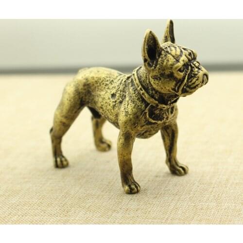 Exquisite Pure Copper Ornaments Brass Bulldog Tea Pet Wenwan Handle Gifts Hand-made Model Ornaments Home Office Ornaments