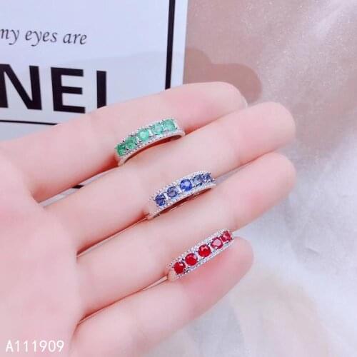 KJJEAXCMY boutique jewelry 925 sterling silver inlaid Natural Emerald Ruby Sapphire Ring support detection