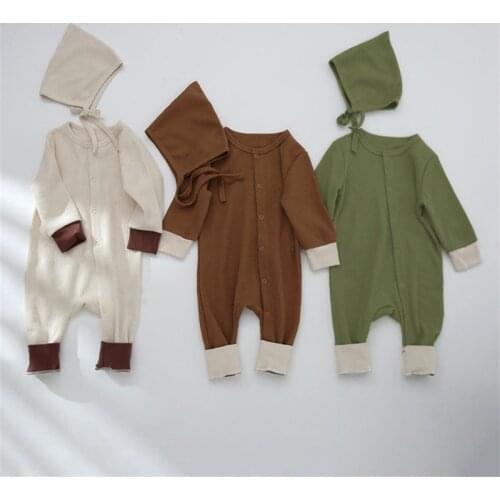 2 Pieces Baby Boys Romper + Hat Cotton Long Sleeve Solid Newborn Jumpsuit Infant Clothing Srping Autumn Newborn Baby Boy Clothes