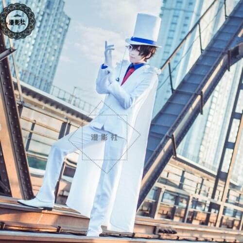 Anime Magic Kaito Cosplay Kaito Kid Costume DETECTIVE CONAN Kuroba Kaito Full Suit Cloak Hat Outfits Clothes Party